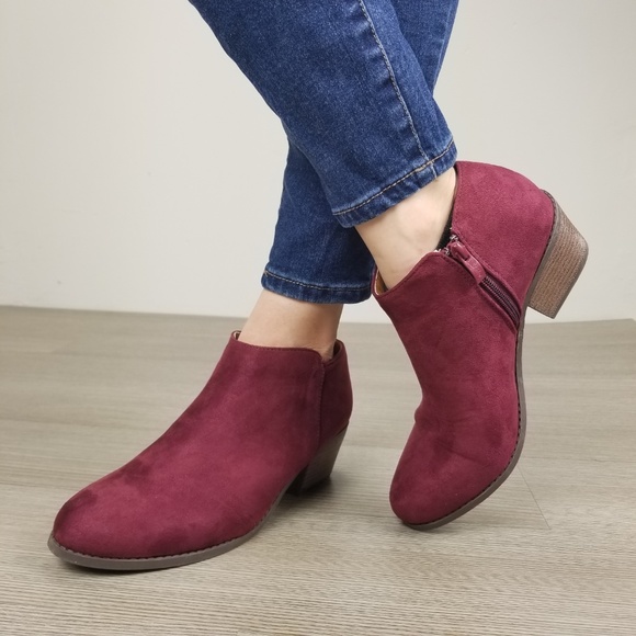 Vegan Suede Fall Color  Burgundy Ankle Booties - Picture 2 of 8